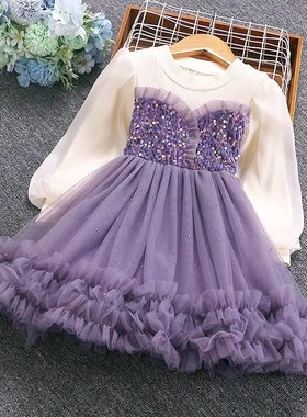 女童紫色连衣e裙儿童生日蓬蓬裙子洋气纱裙小女孩公主裙2025春季