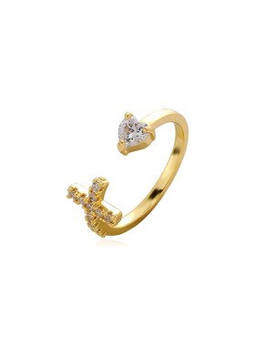 轻奢十字架爱心戒指男女百搭小众设计感简约时尚指环开口可调节