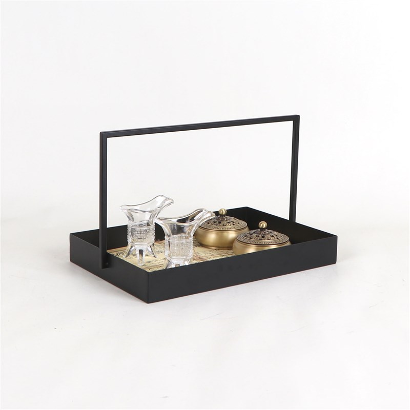 新中式复古铁艺提手托盘组合摆件样版房会所展厅茶室茶几软装饰品