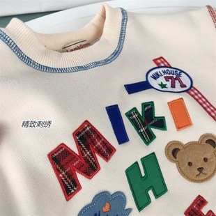 日系儿童加绒卫衣秋冬一体绒w男童纯棉毛圈上衣女宝宝绒衫红色加