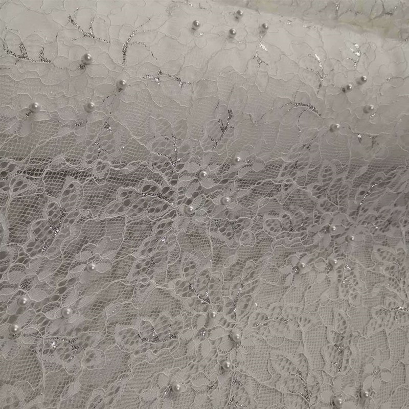 新款无弹锦纶小股线银丝小花朵蕾丝底布对色钉珠 裙装等面料 现货