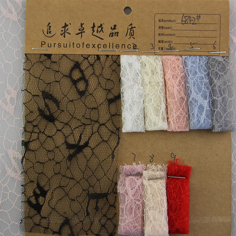 锦纶英文字母几何线条绣花网纱蕾丝面料 轻薄款春夏六角网布现货