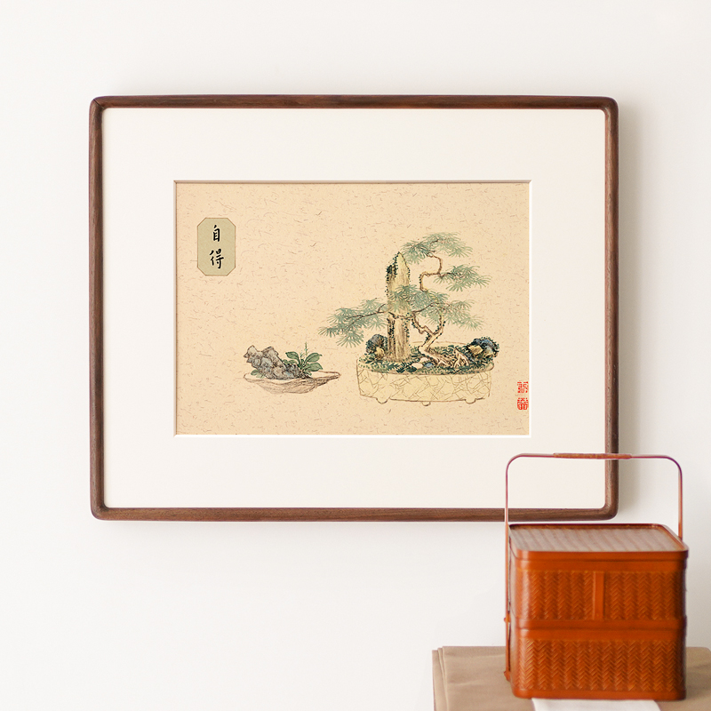 日式挂画实木画框民宿花卉盆景禅意茶室客K厅书房卧室新中式装饰图片