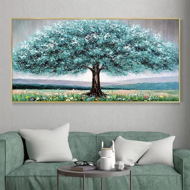 手绘油画发财树客厅沙发大幅横版B现代立体画玄关挂画大芬村装饰图片
