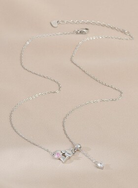 真金电镀微镶锆石气质锁骨链女高级感桃心流苏项链时尚百搭毛衣链