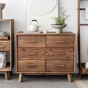 润家家居美式实木复古斗柜客厅茶水室大容量收纳柜卧室简约抽屉柜