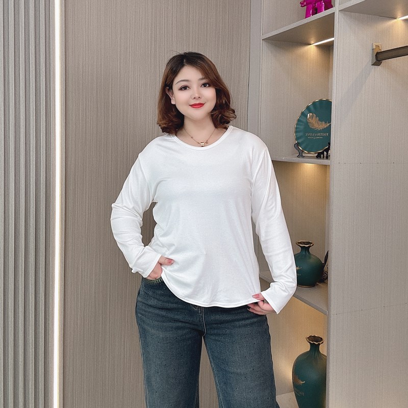 大码女装a纯色休闲打底衫女上衣胖mm宽松显瘦百搭洋气V领长袖T恤