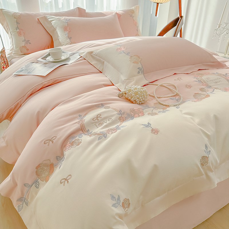 轻奢高档母婴感200支长绒棉纯棉四件套100全棉女床上用品床笠床单