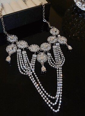 镶钻多层流苏几何项链宫廷风夸张设计复古锁骨链个性轻奢颈链项饰