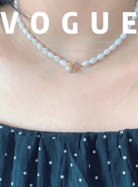 米粒珠淡水珍珠项链女椭圆春夏气质轻奢小众设计感锁骨链简约颈链