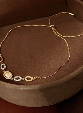 真金电镀锆石贝母椭圆抽拉式手时尚轻奢气质百搭手环小众新款手饰