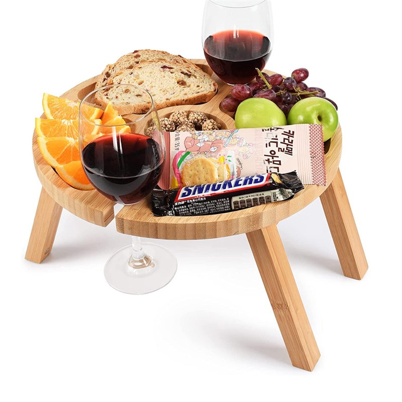 户外露营装备用品木制折叠野餐桌便携式红酒桌沙滩桌草地酒架