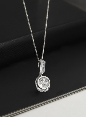 真金电镀镶锆石气质锁骨链女小众设计感圆形锆石吊坠项链精致颈链