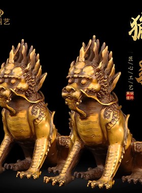 纯铜獬豸摆件一对律师法官办公室桌面摆放法兽瑞兽獬廌正义神兽