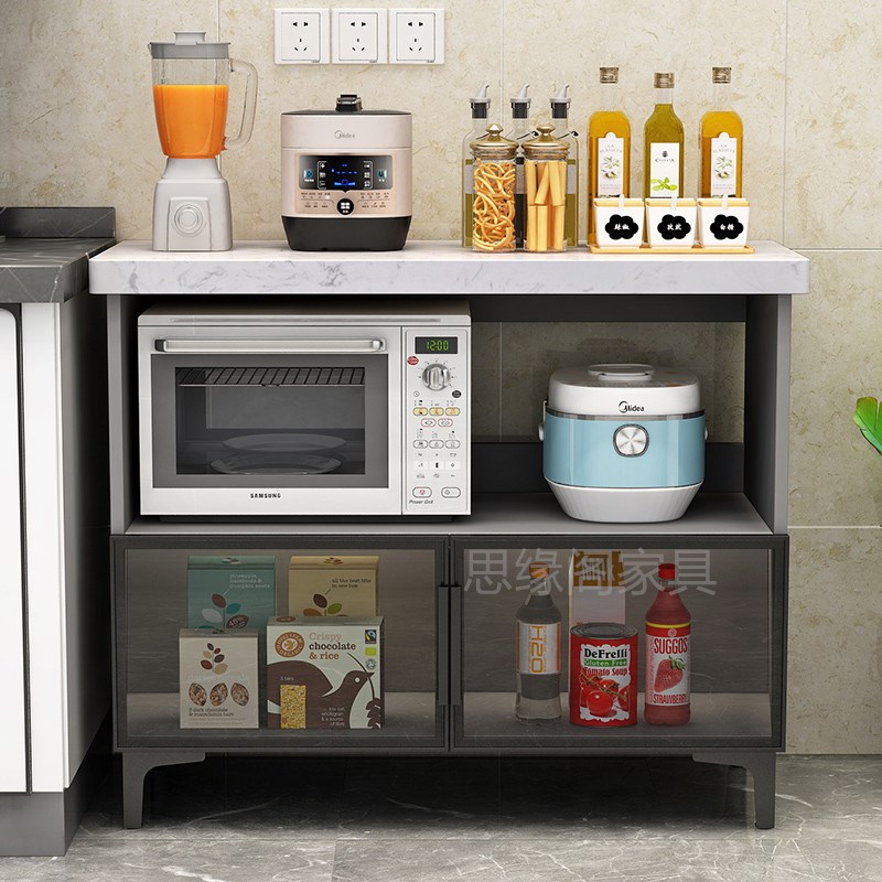 家用多层落地大理石厨房s餐柜碗盘柜微波炉烤箱调料收纳柜置物架