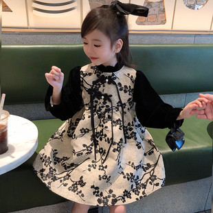 女童冬季洋装中式复古中国风时尚公主长袖加绒加U厚儿童女宝裙子