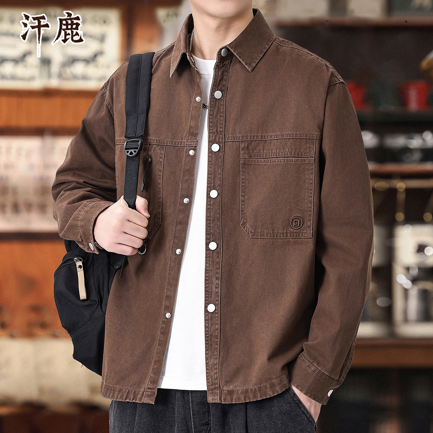 美式复古工装衬衫长袖男衬衫休闲