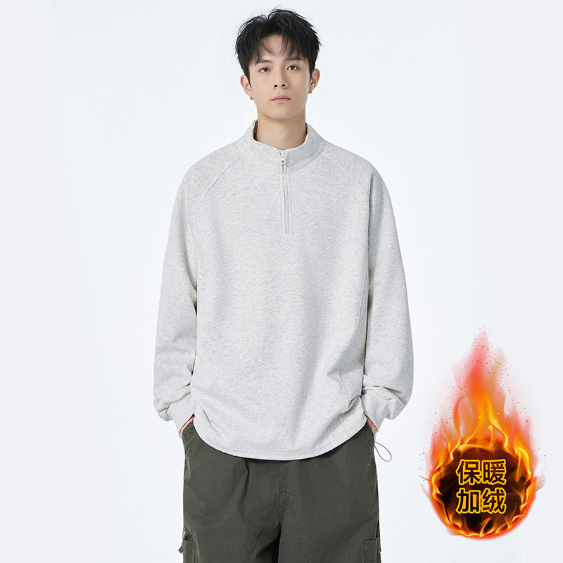 潮牌美式纯色半拉链立领卫衣男秋季复古宽松情侣休闲外套上衣潮