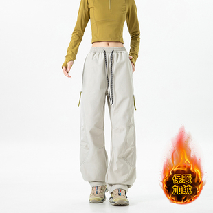 工装冲锋裤男女款春秋季加绒户外宽松百搭伞兵休闲裤三防长裤子