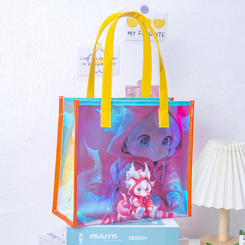 炫彩镭射卡通手提袋手提果冻包女