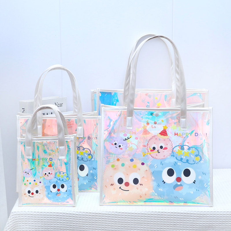 驴淘新款卡通可爱炫彩镭射包包透明手提袋女学生时尚包包PVC袋子