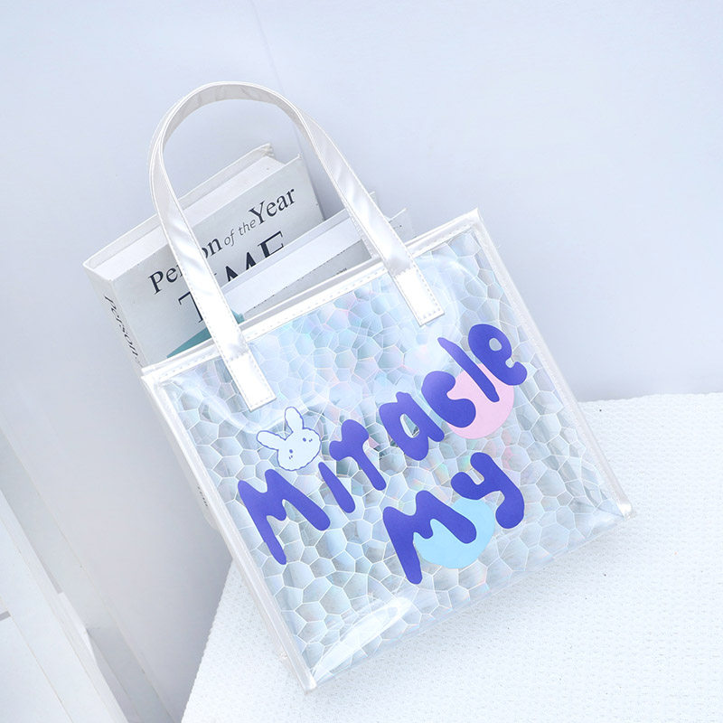 驴淘卡通手提袋炫彩镭射包包新款时尚可爱防水PVC手提包女生上班