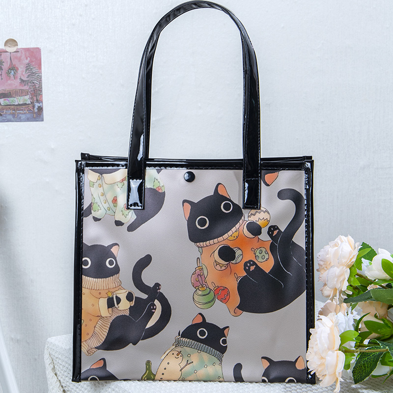 驴淘PVC图案毛衣小黑熊手提防水干湿分离高档手拎袋沙滩袋购物袋