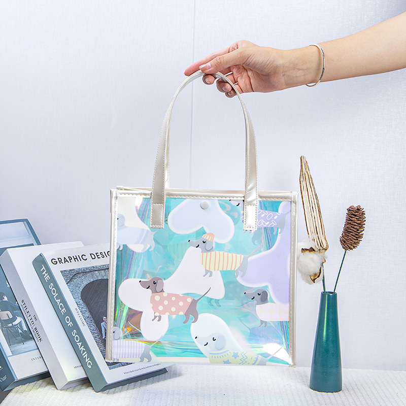 PVC透明手提袋炫彩镭射包包女