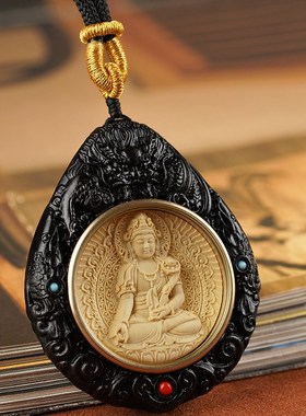 紫檀木雕十二生肖本命佛吊坠挂件八大守护神时来运转项链普贤菩萨