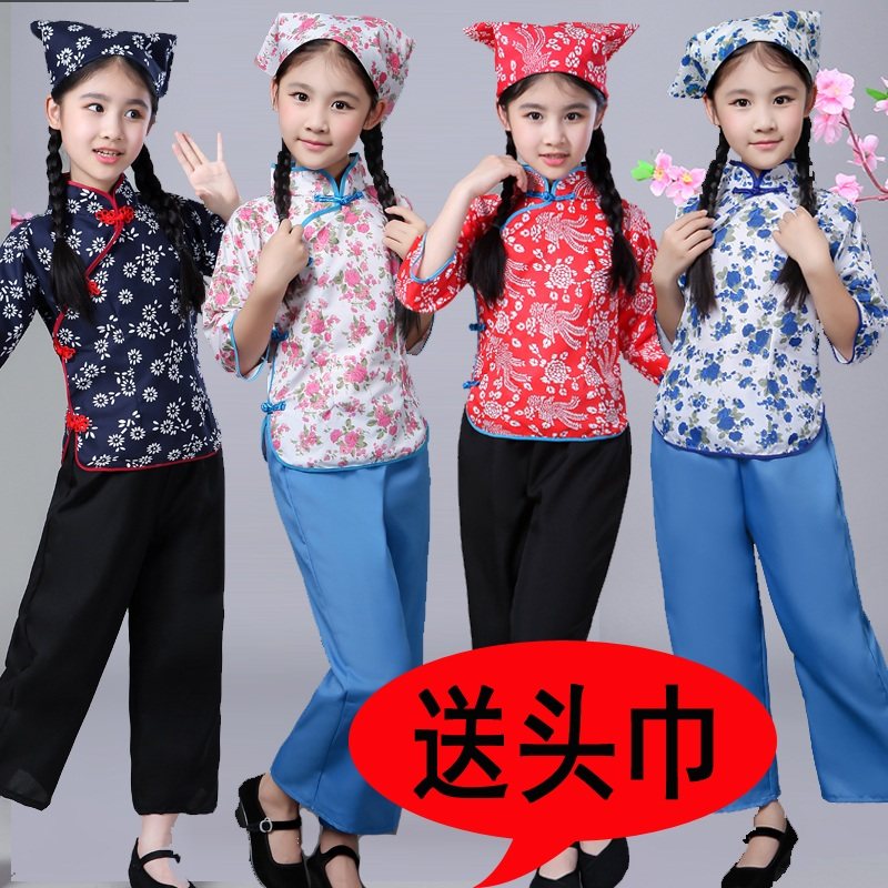 儿童阿庆嫂演出服儿童采茶女村姑表演服丫鬟话剧服装五四青年女装