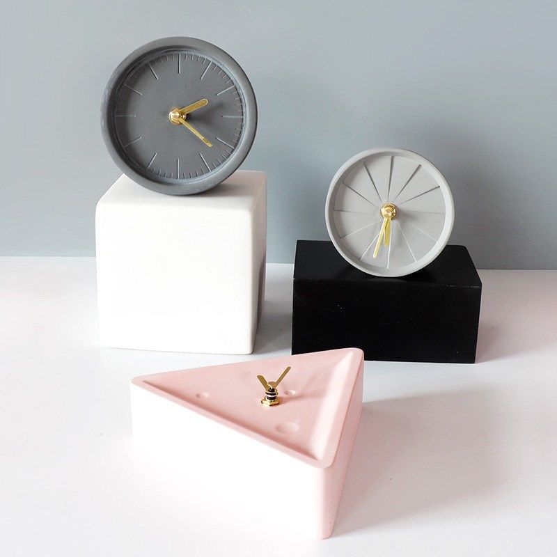 北欧创意粉色圆形时钟水泥座钟简约台式卧室宿舍床头桌面闹钟摆件,家居饰品,台钟/闹钟,淘宝优惠券,粉丝福利购,淘宝优惠卷