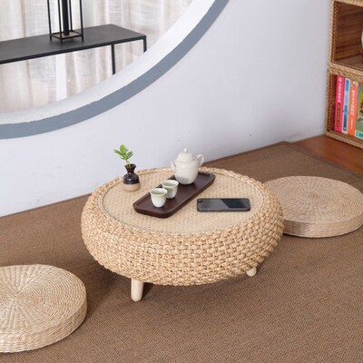 藤编客厅茶几仿古阳台茶桌椅组合草编榻榻米功夫茶桌地台桌子