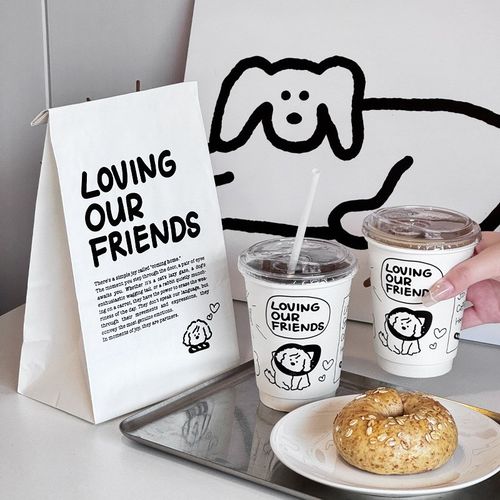 卡通咖啡杯子一次性奶茶杯热饮纸杯带盖商用外带冷饮打包杯子
