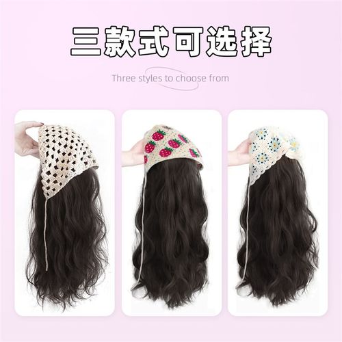 水波纹三角巾假发女田园风镂空钩花法式三角巾少女甜美发箍假发