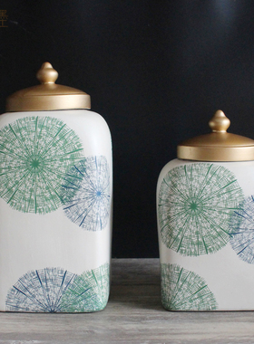 欧式美式客厅艺术摆件彩绘陶瓷罐家居装饰品样板房酒柜储物罐器皿