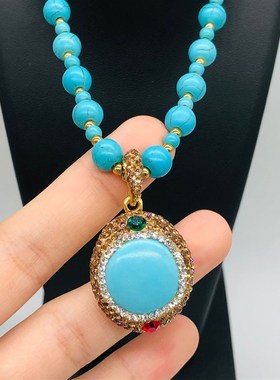 新中式圆形绿松石吊坠项链锁骨链女款简约时尚轻奢气质款厂家