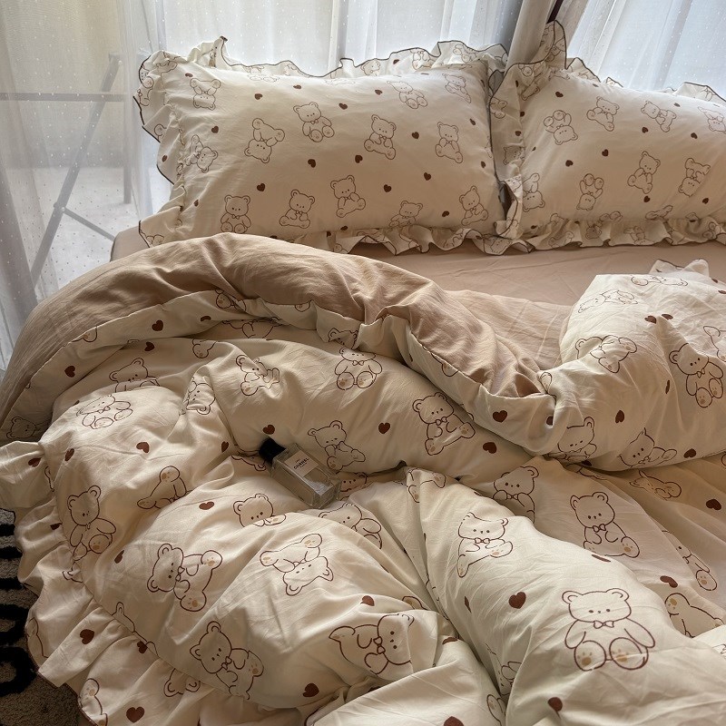 少女心韩版双层纱亲肤柔软四件套1.8米被套床单三4件套非纯棉全棉