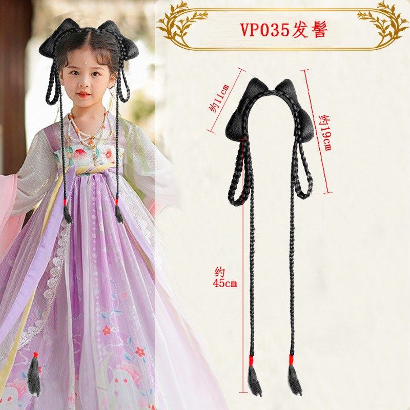 儿童一体式软发箍辫子古风假发女童日常佩戴舞台古装汉服造型发包