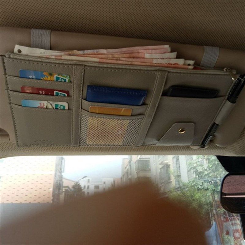 汽车用品遮阳板套卡夹驾驶证件包票据手机收纳包皮革遮阳挡眼镜挂