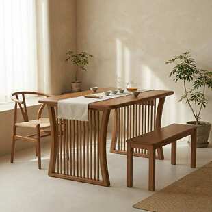 阳台茶桌椅宋氏美学组合全白蜡实木茶几禅意新中式小户型书桌餐桌