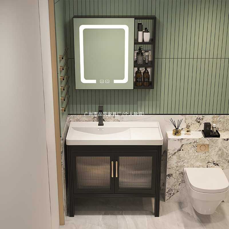 小户加厚太空铝落地阳台浴室柜组合套装一体陶瓷盆法式复古风智能