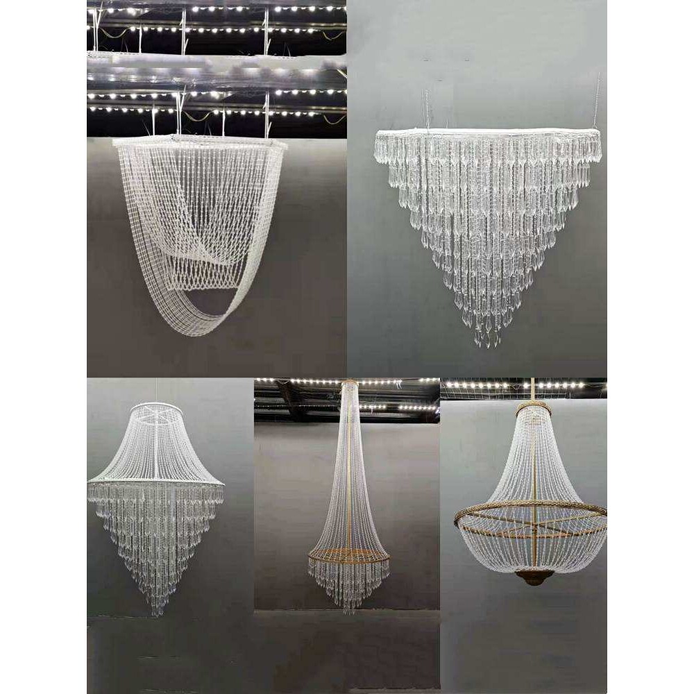 亚克力水晶珠帘吊灯婚庆酒店宴会厅吊顶弧形珠链挂件舞台布置铁艺