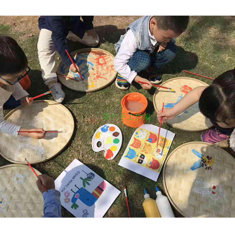 竹编幼儿园绘f画装饰大尺寸竹匾家用圆簸箕无孔竹制品手工晾晒田