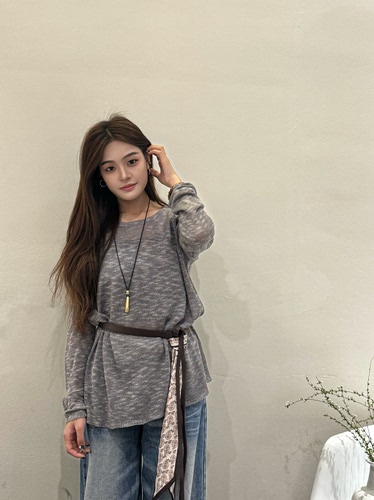 复古圆领花纱针织衫女欧洲站2026春季新款打底衫潮流显瘦漏肩上衣