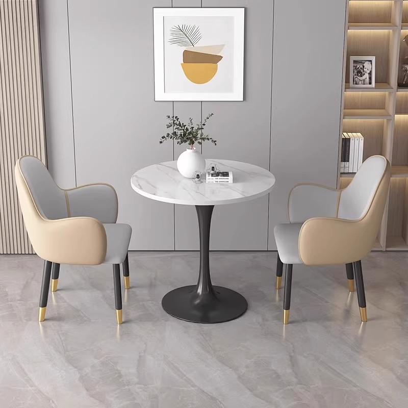 洽谈桌椅组合小户型餐桌椅子公司办公室休息区接待会客岩板小圆桌