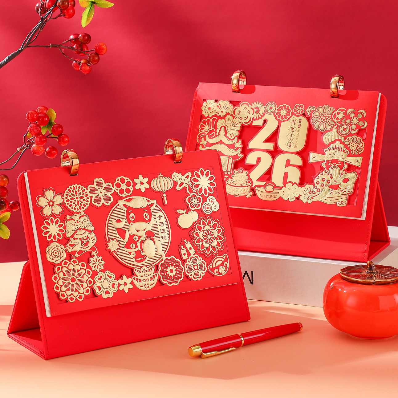 台历2026年新款日历定制简约创意桌面摆件马年月历订制礼盒装计划本打卡皮质商务办公记事工作台历可定做logo