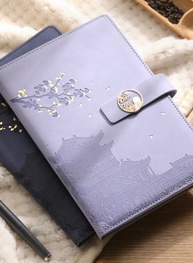 国潮笔记本磁扣紫色本子定做商务a5复古2026年新款中国风商务办公工作会议记录本大学生日记本记事本定制可印