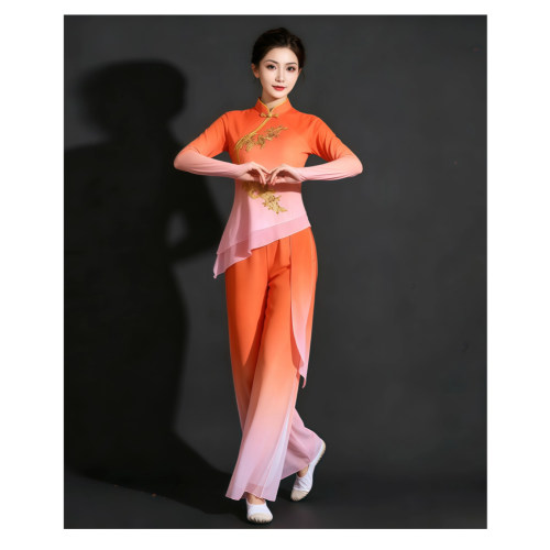 胶州秧歌演出服女新款飘逸伞舞扇子舞蹈表演服中国风剧目舞蹈套装