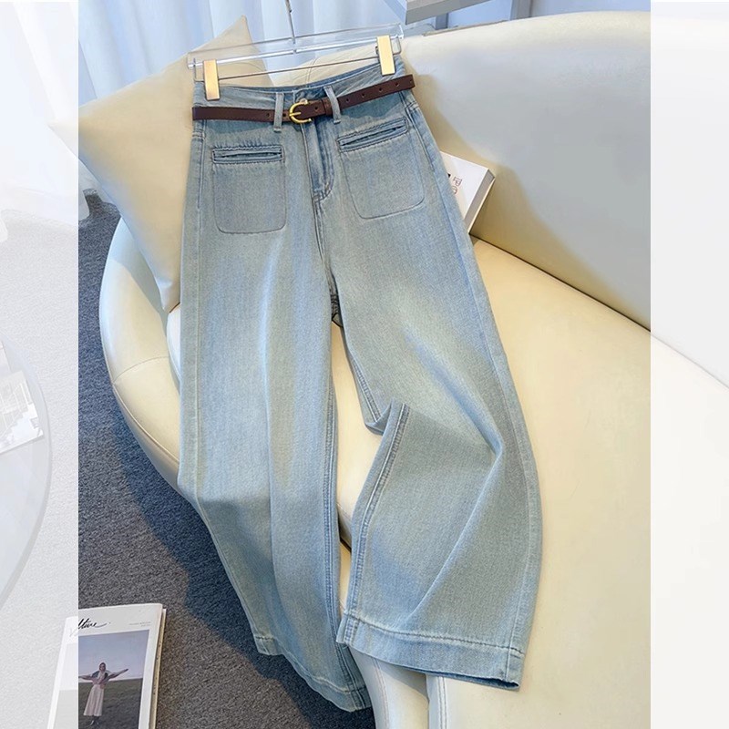 浅色窄版牛仔裤h子女2024新款夏季薄款爆款九分宽松春秋直筒阔腿