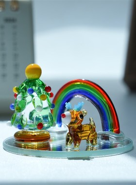 淄博琉璃圣诞树手工桌面摆件氛围感节日送人礼物麋鹿少Y女心装饰